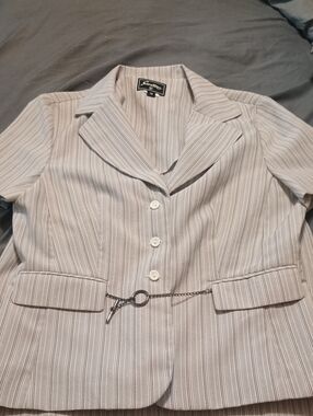 Striped Cream Women's Blazer with Chain Accent